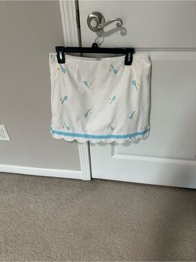 Lilly Pulitzer White Mini Skirt with Light Blue & Yellow Tennis Motif